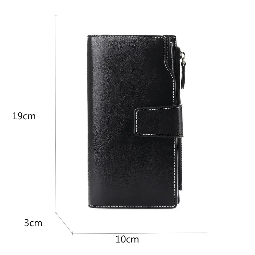 Portefeuille Femme RFID Cuir Véritable Long - Porte-Monnaie Zipper Porte-Cartes Luxe