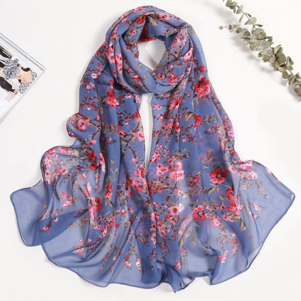 Foulard Écharpe Mousseline Fleur Prunier Femme - Bandana Châle Été Protection Solaire Plage
