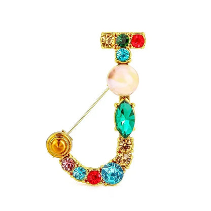Broche Lettre Anglaise Strass Cristaux Colorés – Pin's Revers Alphabet Tendance Femme