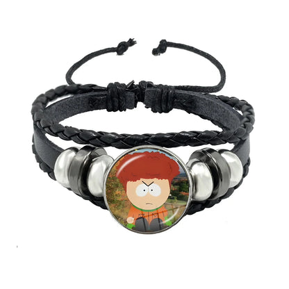 Bracelet South Park Cabochon Verre – Cuir Multicouche Tressé Fait Main Unisexe