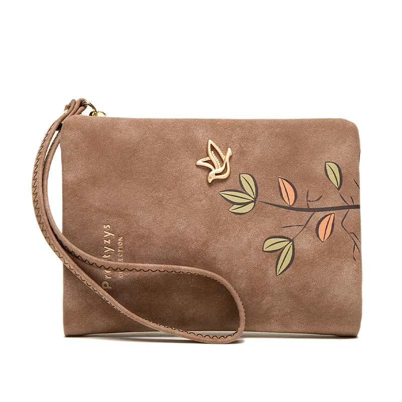 Portefeuille Court Femme Cuir Souple Motif Fleur - Petit Porte-Monnaie avec Bracelet