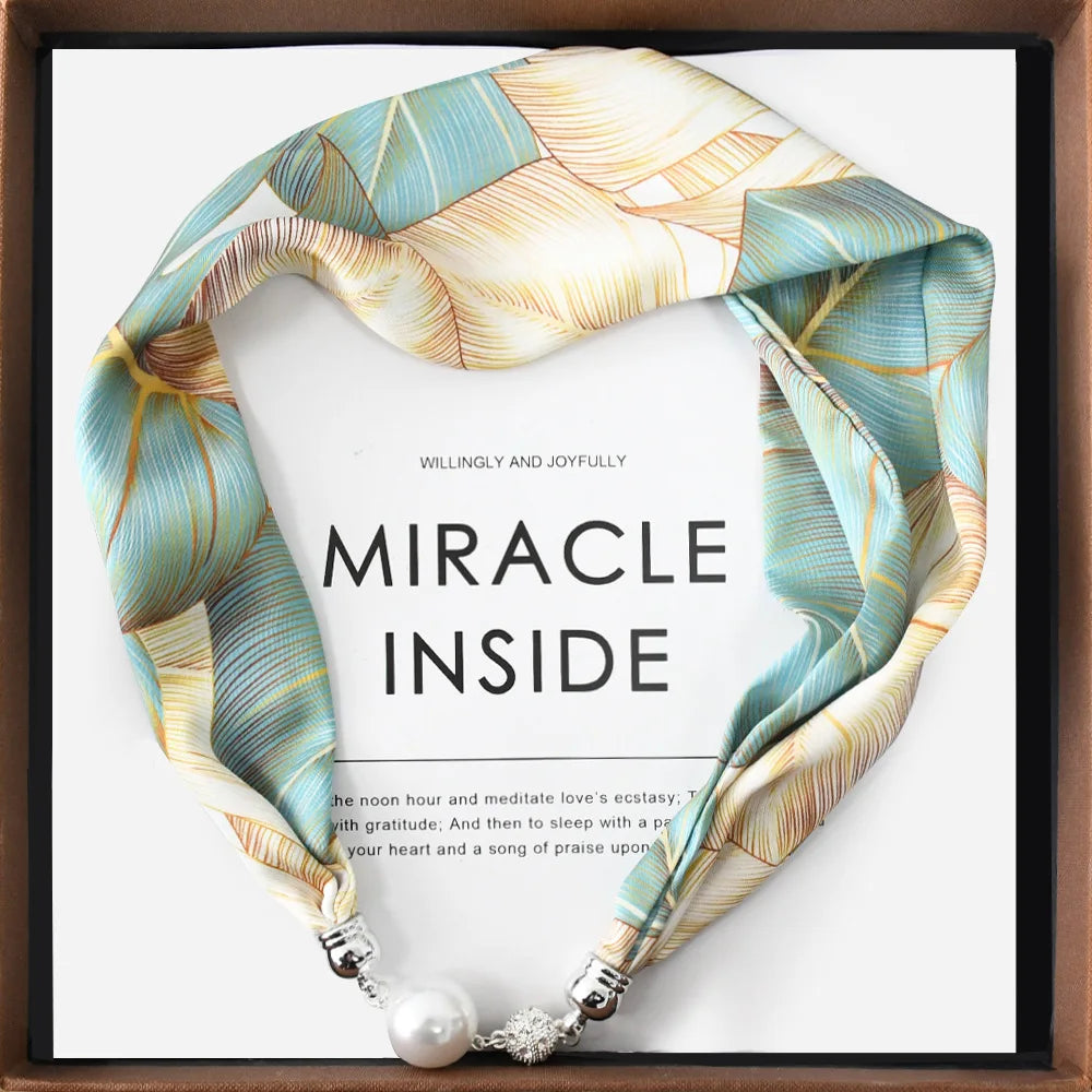 Luxury Square Scarf with Magnetic Buckle for Women - Triangle Cross Silk Design Scarf