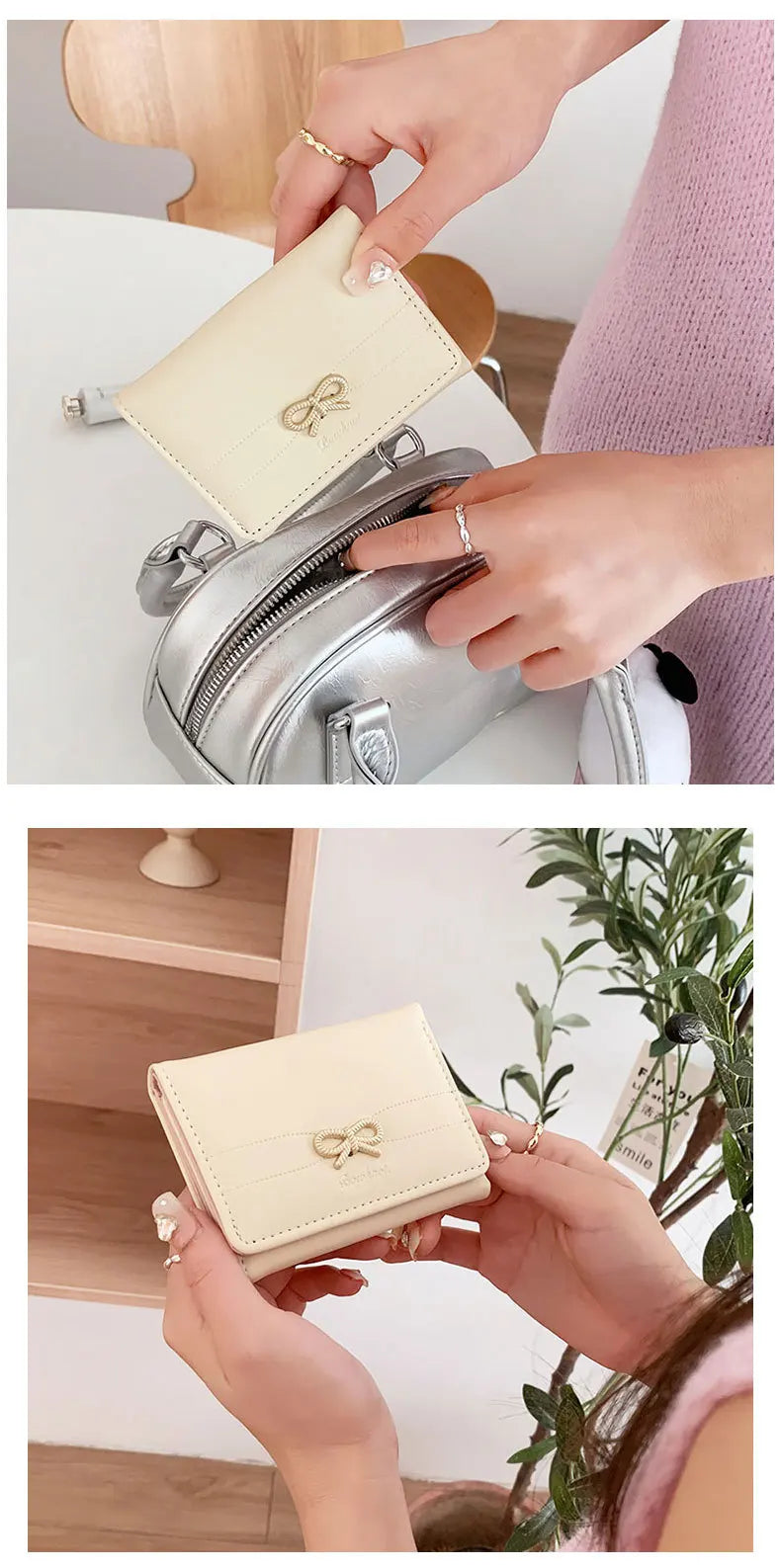Portefeuille Femme Nœud Mignon Tri-Fold - Wallet Étudiant Porte-Cartes Porte-Monnaie Noir