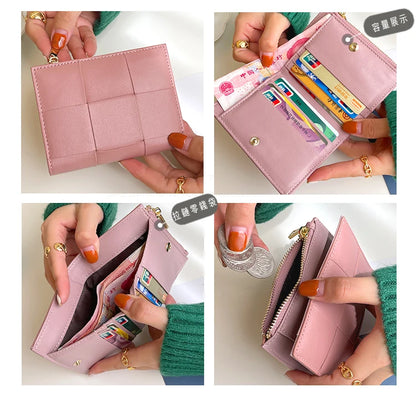Portefeuille Femme Cuir Tressé - Porte-Monnaie Bifold Multi-Cartes Compact