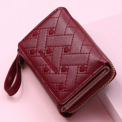 Portefeuille Femme Mignon Cœur Brodé Cuir PU - Trifold Multi-Cartes avec Porte-Monnaie