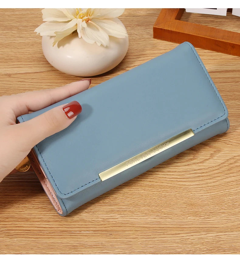 Portefeuille Femme Trifold Long Haut de Gamme - Multi-Cartes Multifonction