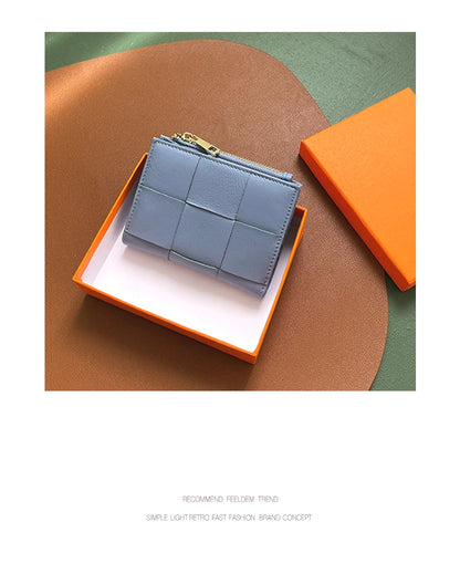 Portefeuille Femme Cuir Tressé - Porte-Monnaie Bifold Multi-Cartes Compact
