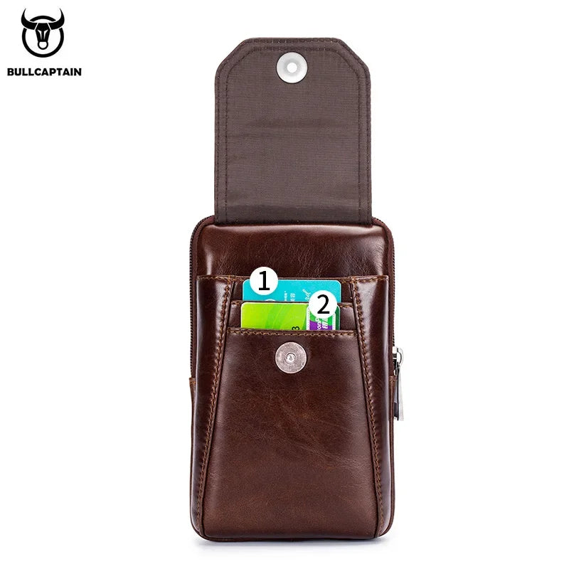 Sacoche Banane Cuir Homme BULLCAPTAIN - Sac Ceinture Poitrine Téléphone Multifonction