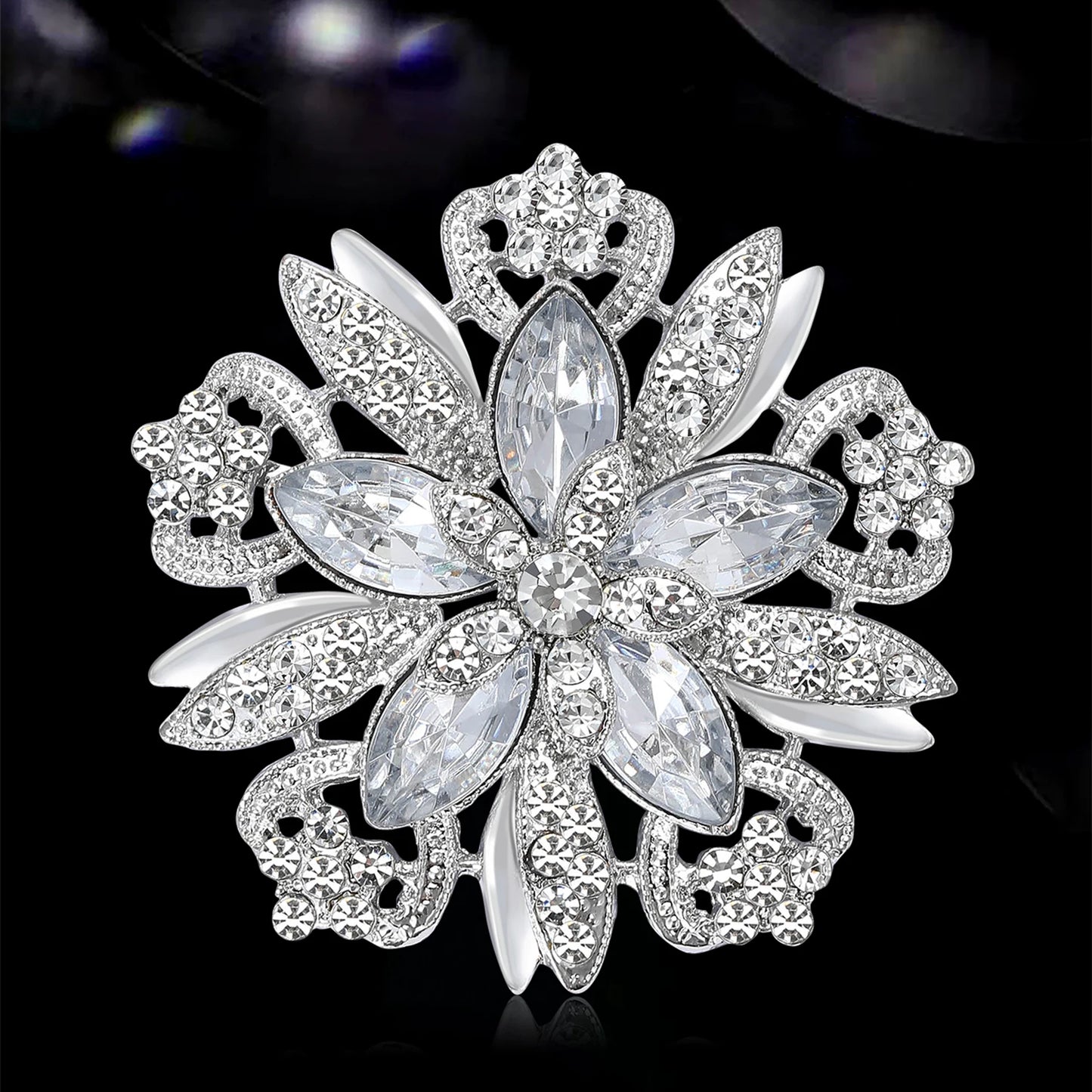 Broche Fleur Cristal Verre Luxueuse Strass – Pin's Créatif Décoration Femme