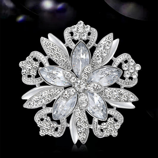 Broche Fleur Cristal Verre Luxueuse Strass – Pin's Créatif Décoration Femme