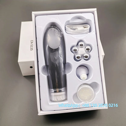 Appareil Nettoyage Facial 4-en-1 Silicone - Brosse Électrique Lifting Visage Anti-Âge Rose