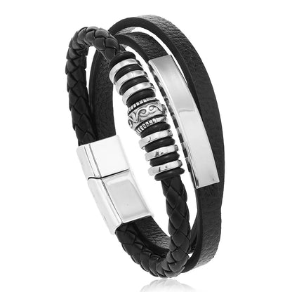 Bracelet Cuir Multicouche Tressé Homme – Acier Inoxydable 21 cm 14 Coloris Cadeau