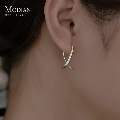 Boucles Oreilles Créoles Argent Sterling 925 MODIAN - Abstraites Minimalistes Femme Bijoux Été