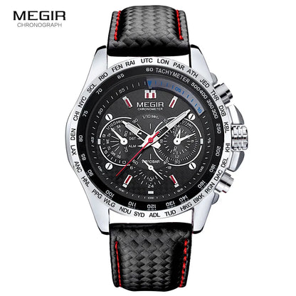 Montre Homme MEGIR Quartz Cuir Étanche - Fashion Casual Noir Blanc Relogio Masculino 1010