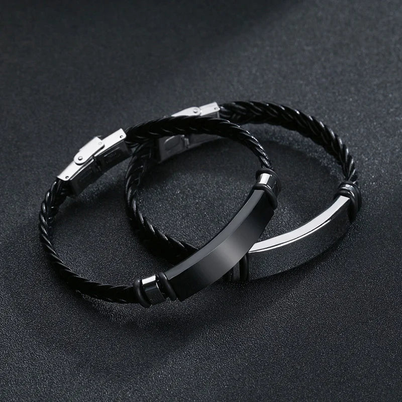 Bracelet en Corde Tressée et Acier Inoxydable - Style Hip-Hop Rock Unisexe