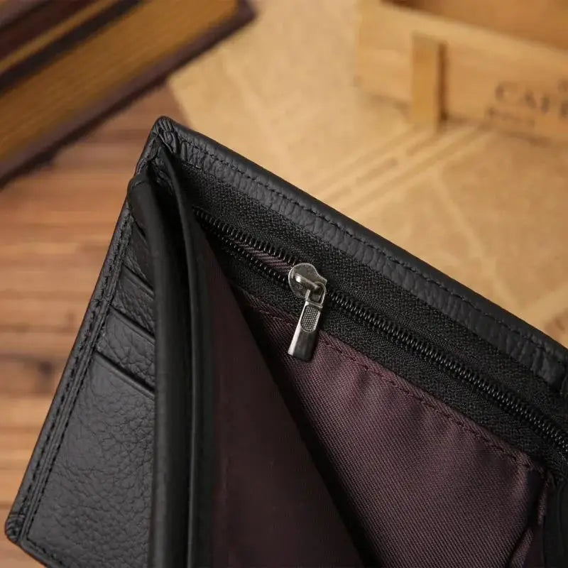 Portefeuille Homme Cuir Véritable - Porte-Cartes Court Premium Noir