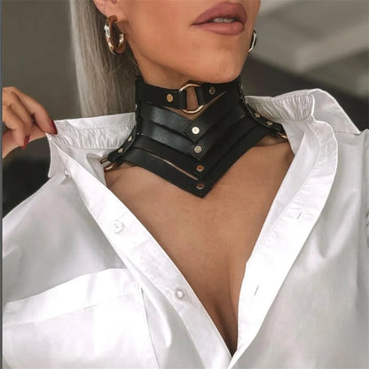 Collier Choker Gothique Cuir Rivets – Ras-du-Cou Punk Rock Noir