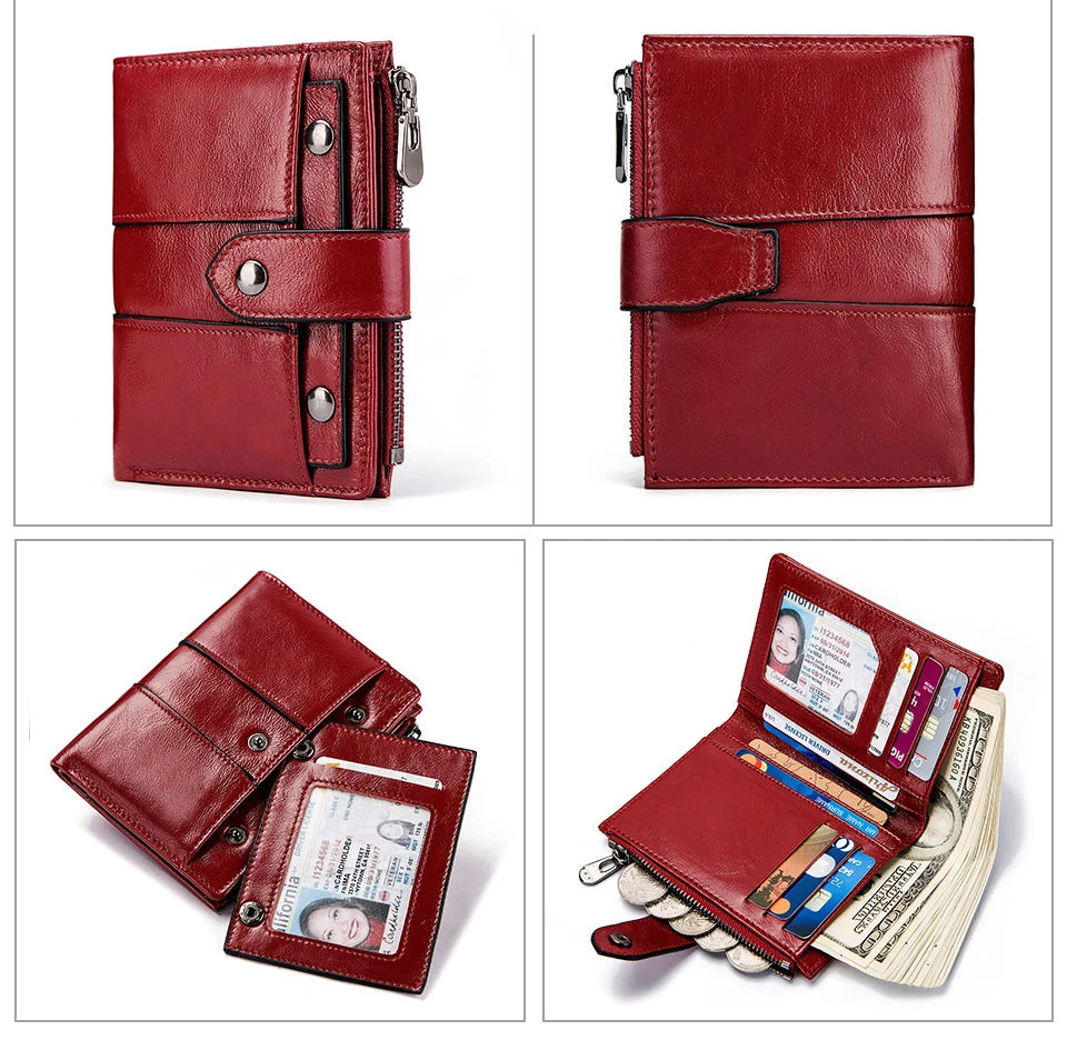 Portefeuille Femme Cuir Véritable RFID - Pochette Court avec Fenêtre ID