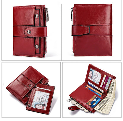 Portefeuille Femme Cuir Véritable RFID - Pochette Court avec Fenêtre ID