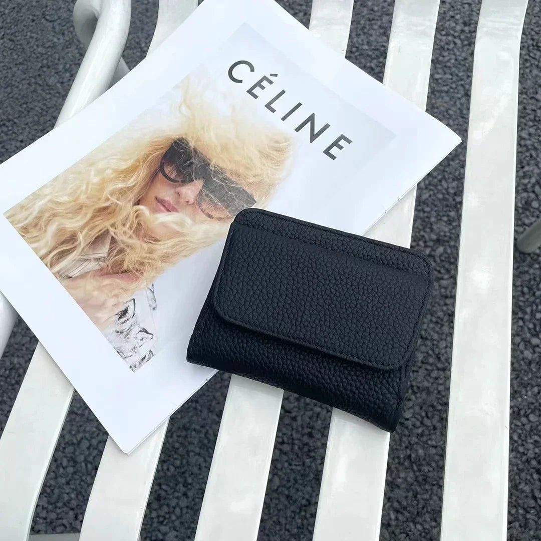 Portefeuille Femme Cuir Véritable Pliable Simple - Porte-Monnaie Multifonction Coin Bag Petit Money Bag