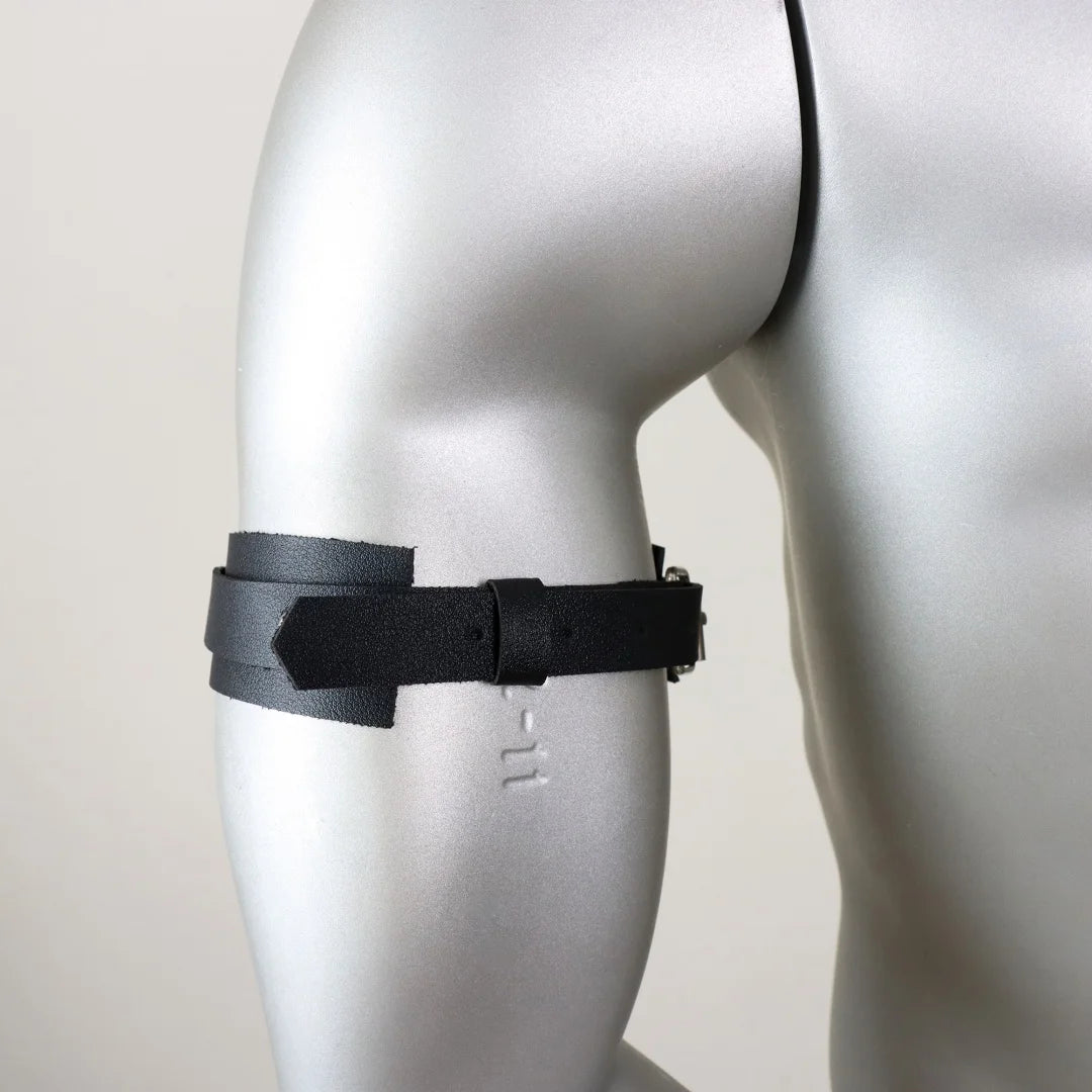 Bracelet de Bras en Cuir Noir pour Homme - Brassard Ajustable Élastique
