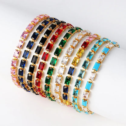 Bracelet Plaqué Or 18K Zircons Arc-en-Ciel – Luxe Micro-Pavé Étanche