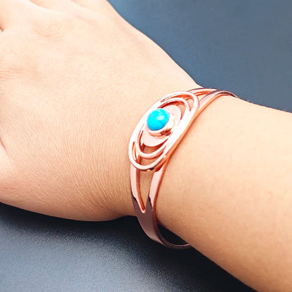 Jonc Cuivre Pur Magnétique Pierre Bleue – Bracelet Ouvert Ajustable Femme Guérison
