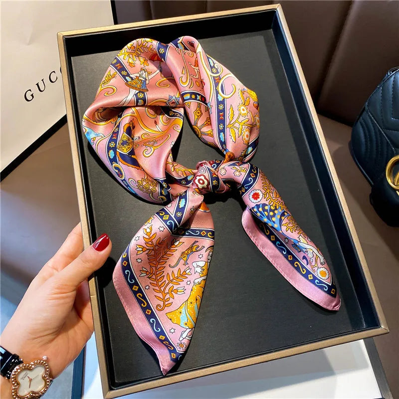 Foulard Carré Soie Naturelle 100% 65cm Femme - Bandana Headscarf Neckerchief Châle Luxe