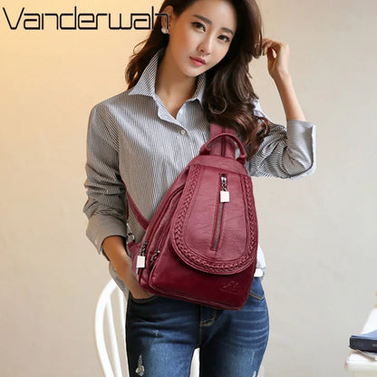 Sac à Dos Femme Cuir Souple Vintage 3-en-1 - Backpack Crossbody Bandoulière Voyage École