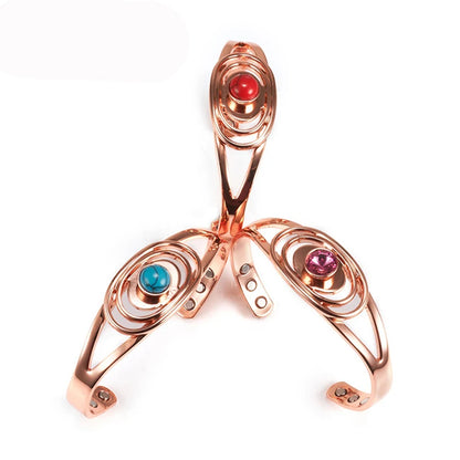 Jonc Cuivre Pur Magnétique Pierre Bleue – Bracelet Ouvert Ajustable Femme Guérison