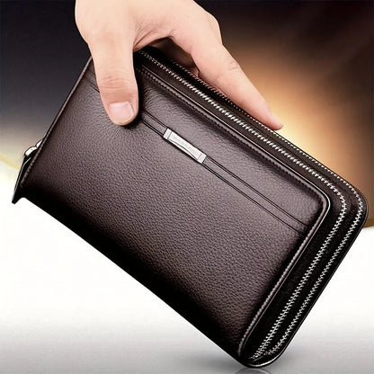 Portefeuille Homme Long Cuir Clutch Business - Porte-Cartes Téléphone Grande Capacité