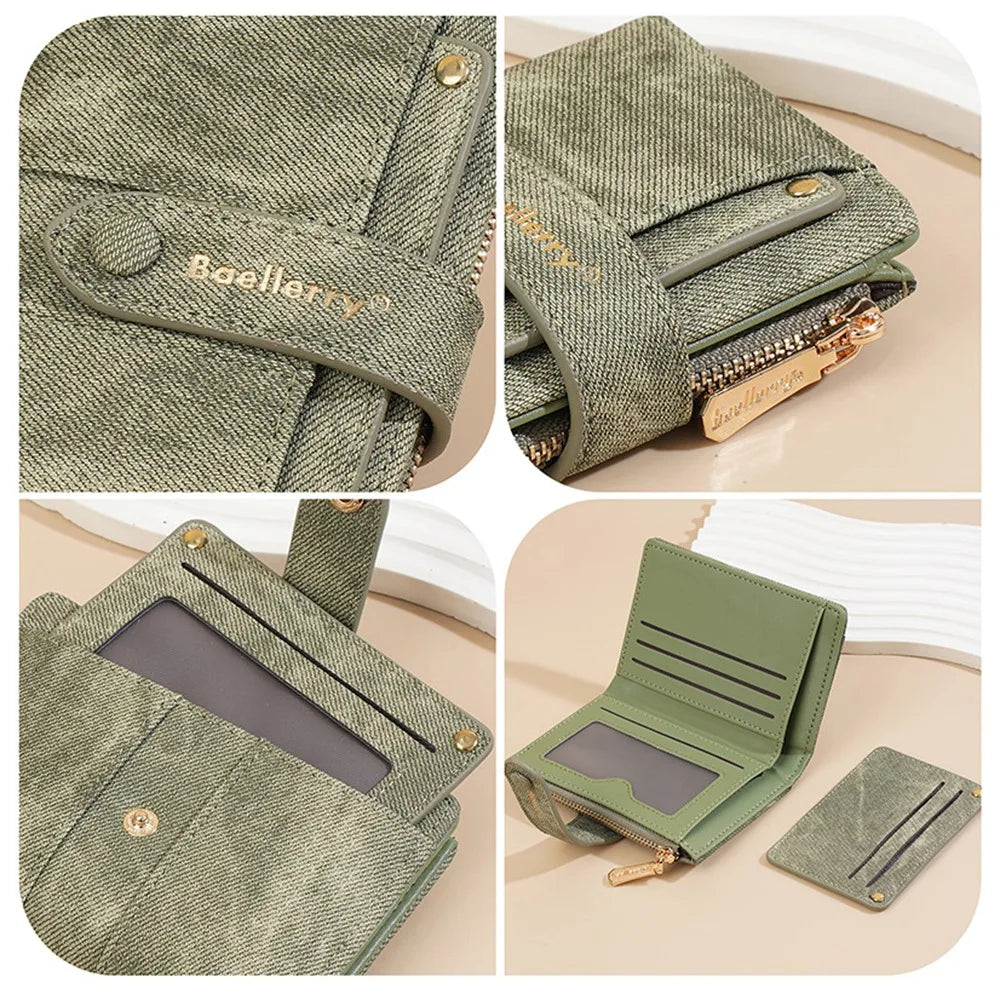 Portefeuille Femme Cuir PU - Porte-Carte Compact Zippé Grande Capacité pour Cartes Bancaires et Voyage