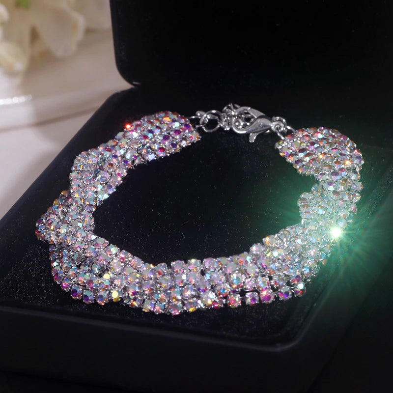Bracelet Luxe Strass Colorés Ajustable – Charm Argenté Mariage