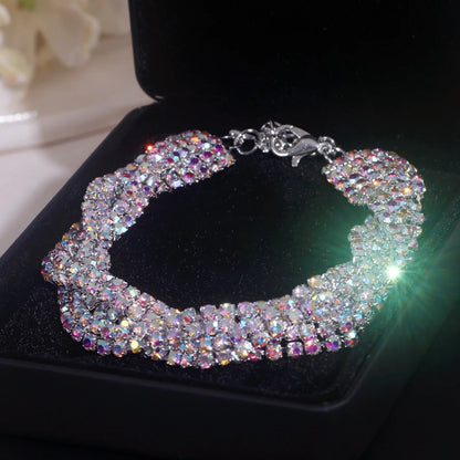 Bracelet Luxe Strass Colorés Ajustable – Charm Argenté Mariage