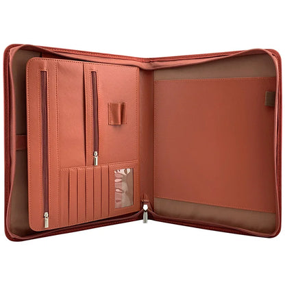 Porte-Documents Cuir Fermeture Éclair - Portfolio Business iPad Tablette Organisateur Entrevue Marron