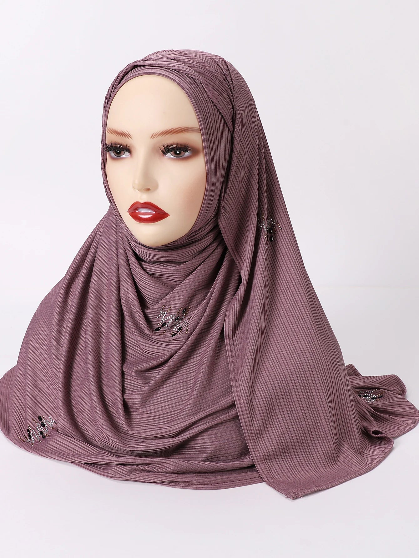 Foulard Hijab Jersey Côtelé Femme - Écharpe Musulman Stretch Paillettes Châle Islamique