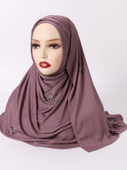 Foulard Hijab Jersey Côtelé Femme - Écharpe Musulman Stretch Paillettes Châle Islamique