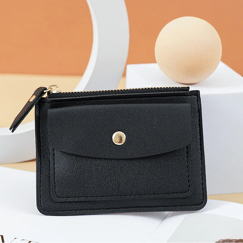 Portefeuille Femme Court Simple Cuir PU - Mini Porte-Cartes Zip Fermoir Slim