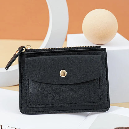 Portefeuille Femme Court Simple Cuir PU - Mini Porte-Cartes Zip Fermoir Slim