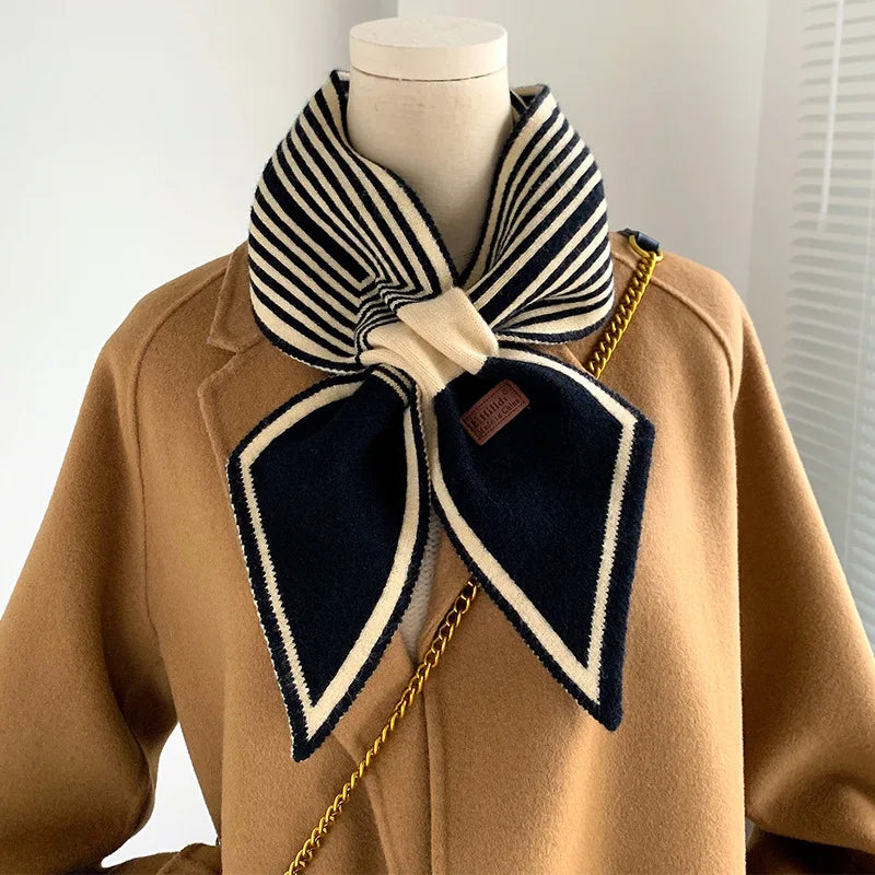 Foulard Écharpe Pied-de-Poule Luxe Femme - Tricot Long Mince Hiver Cou