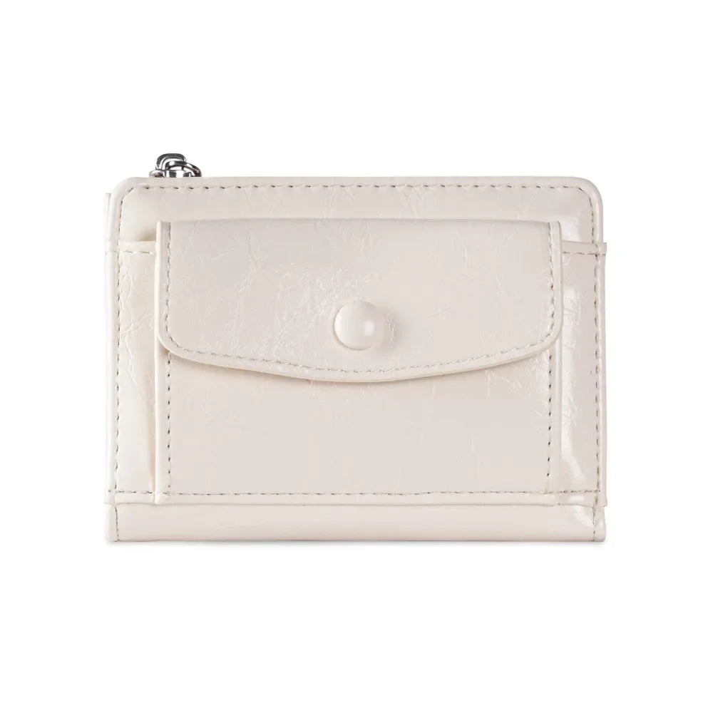 Portefeuille Femme Court Cuir PU Argenté - Porte-Carte Zippé Ultra Fin Multifonction Élégant