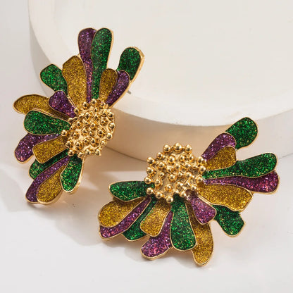 Boucles d'Oreilles Puces Fleur Arc-en-Ciel Bohème Statement – Peinture Métal Vacances Femme