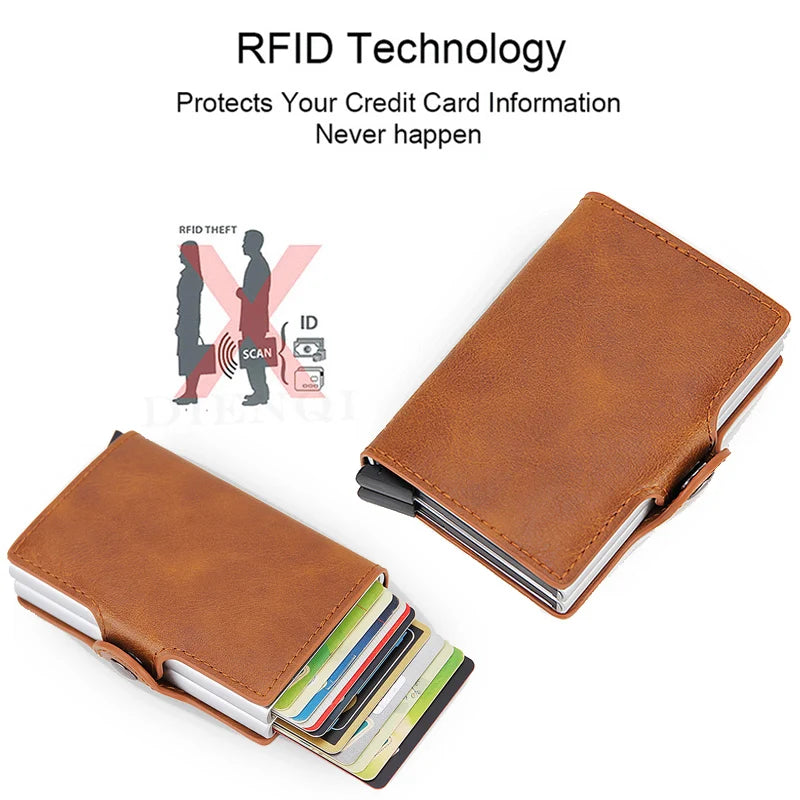 Portefeuille Porte-Cartes RFID Homme Aluminium Cuir - Protection Anti-Piratage Bancaire