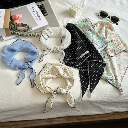 Foulard Tête Blanc Pois Coréen Femme - Triangle Soie Cheveux Style Kawaii Français