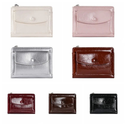 Portefeuille Femme Court Cuir PU Argenté - Porte-Carte Zippé Ultra Fin Multifonction Élégant