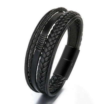 Bracelet en Cuir Véritable Multi-Couches Tressé pour Homme - Style Enroulé
