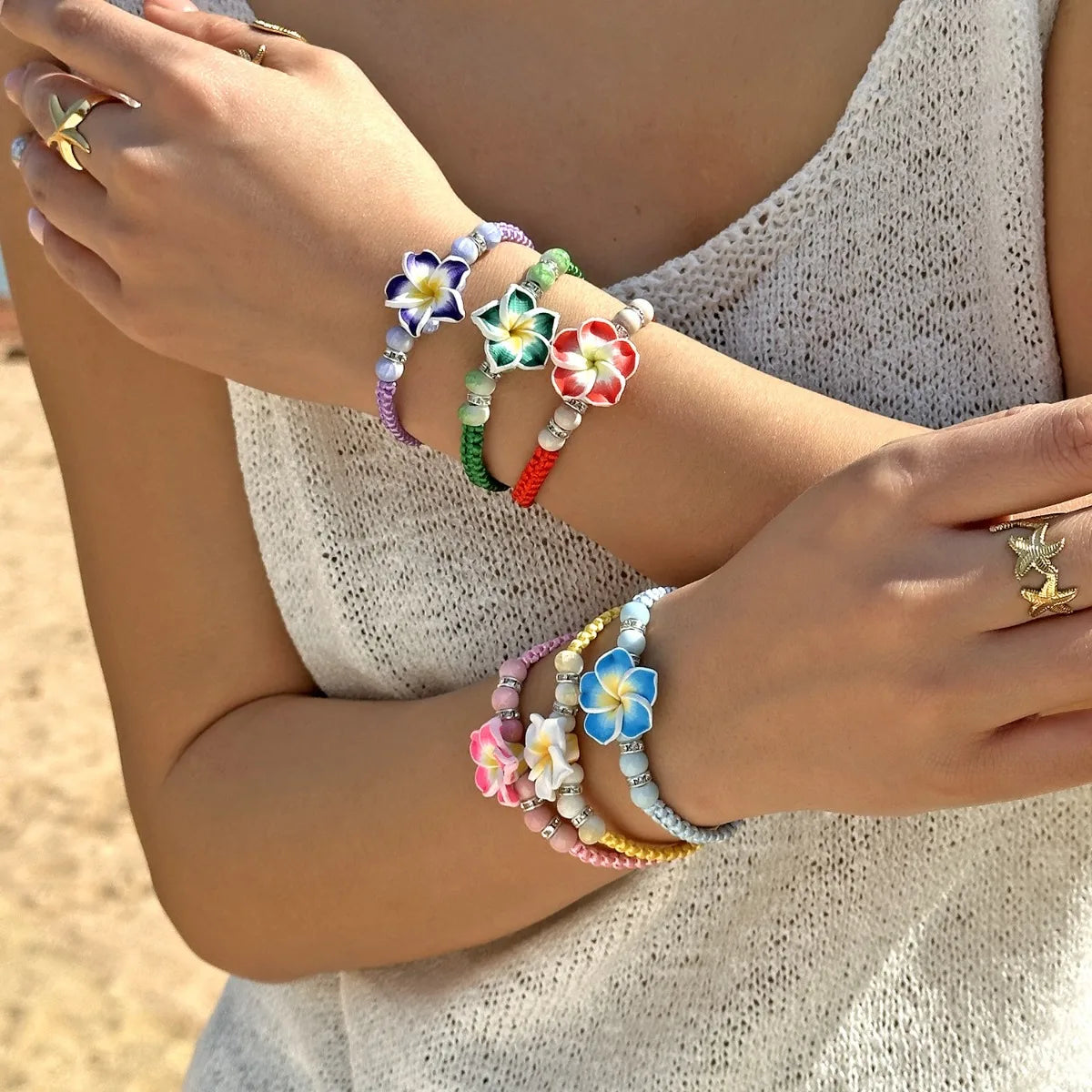 Ensemble Bijoux Fleurs Tressées Bohème Grande Fleur – Collier Boucles Rose Rouge Bleu Plage Femme