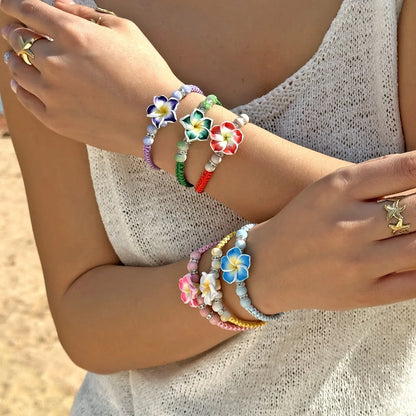 Ensemble Bijoux Fleurs Tressées Bohème Grande Fleur – Collier Boucles Rose Rouge Bleu Plage Femme