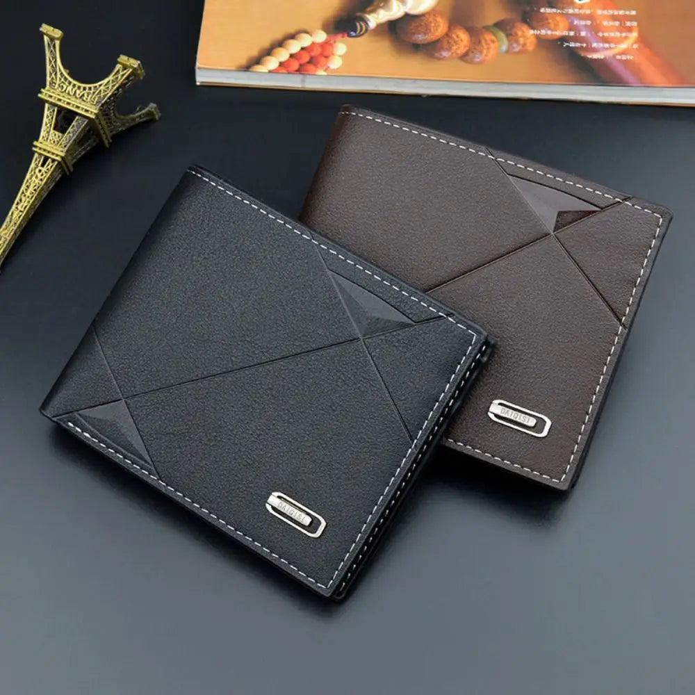 Portefeuille Homme Court Cuir PU Bifold Business - Porte-Carte Crédit Cash Bag Couleur Unie Café