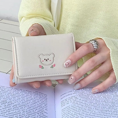 Portefeuille Femme Kawaii Cute Trifold PU - Porte-Carte Multi-Emplacements Porte-Monnaie Étudiant Noir